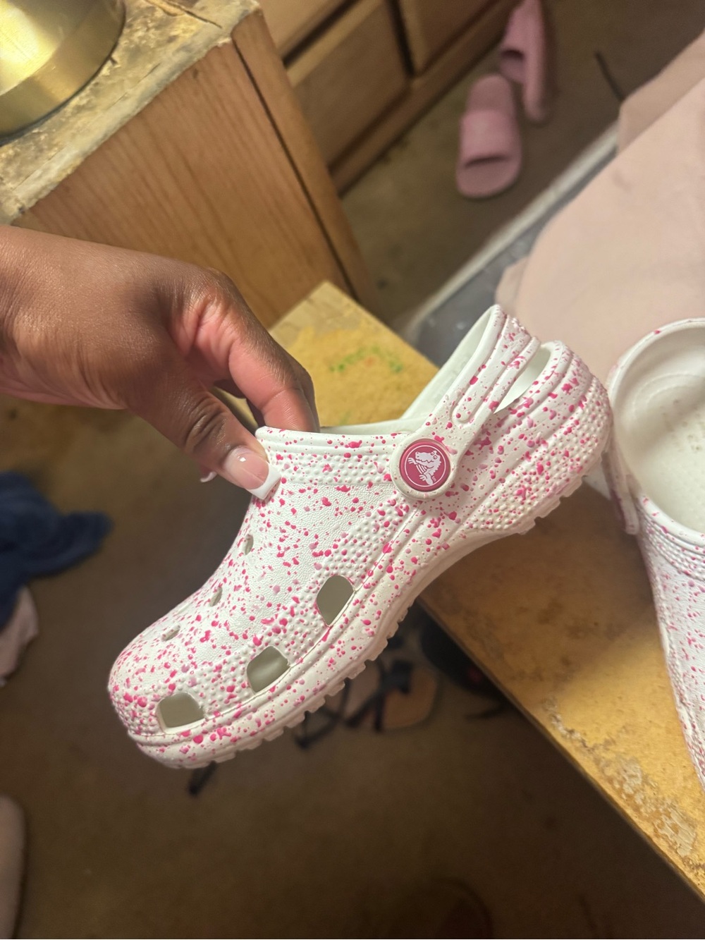 CROCS Kids White Clog with Pink Speckle - Picture 3 of 4